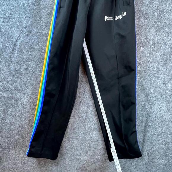 Palm Angels Track Pants Extra Small Black Rainbow Racing Stripe Logo Ankle Zip - Picture 7 of 8